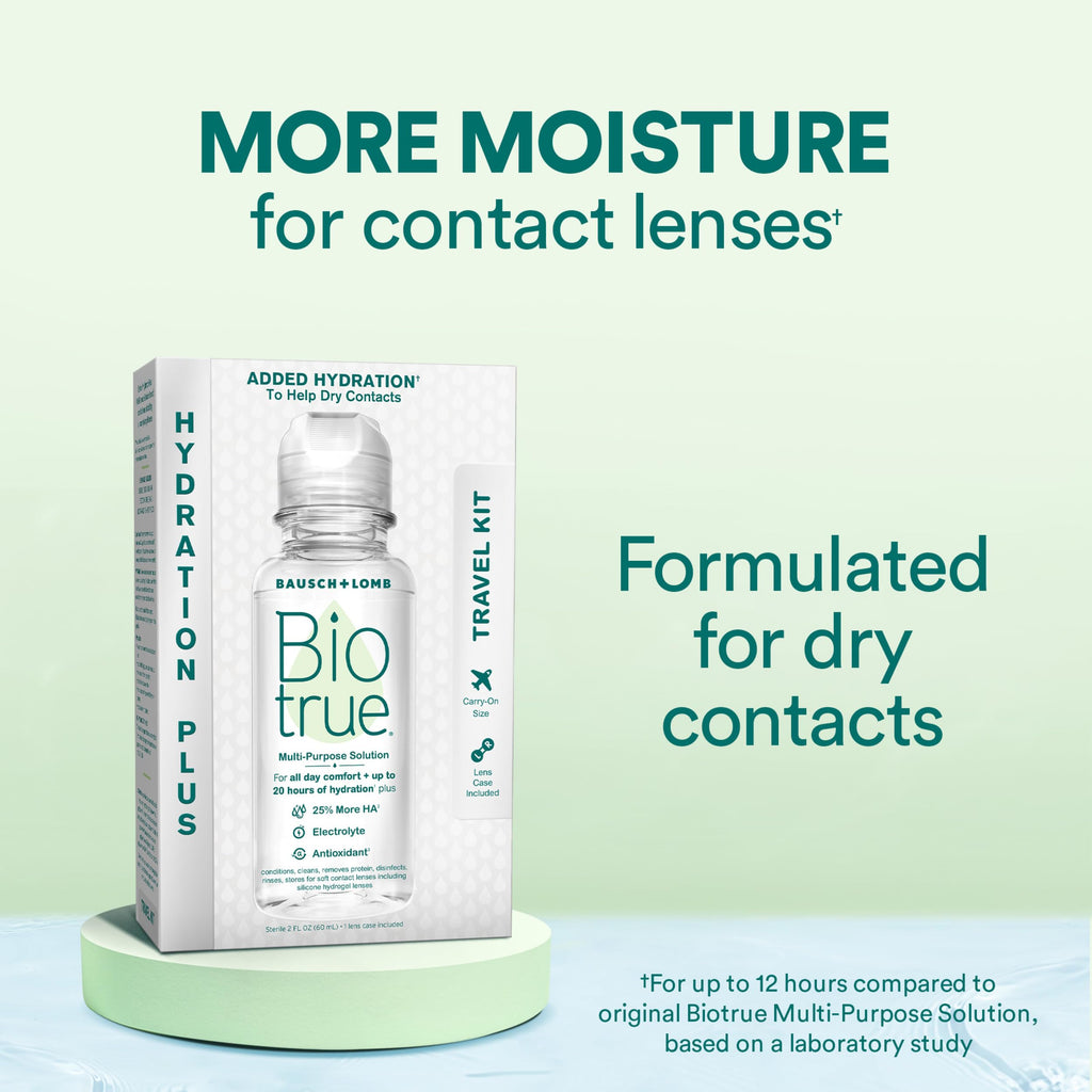 Biotrue Contact Lens Solution, Multi-Purpose Solution for Soft Contact Lenses, Lens Case Included, 2 FL OZ Travel Size
