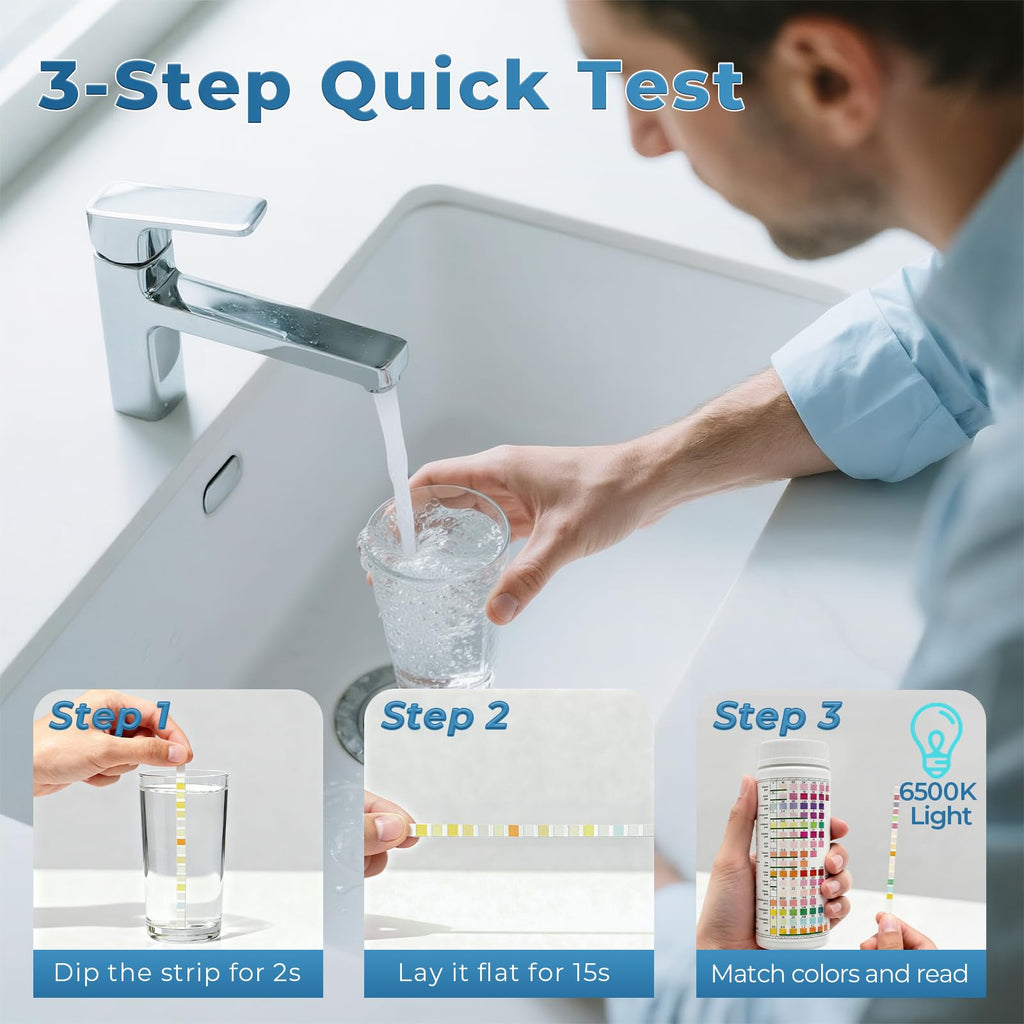 TESPERT Drinking Water Test Strips 125ct 16 in 1 – 30s Quick Screening for Hardness, pH, Iron, Nitrite, Copper, Chlorine, Nitrite, Carbonate,Lead, Alkalinity...Well, Tap, Home, City Water Testing