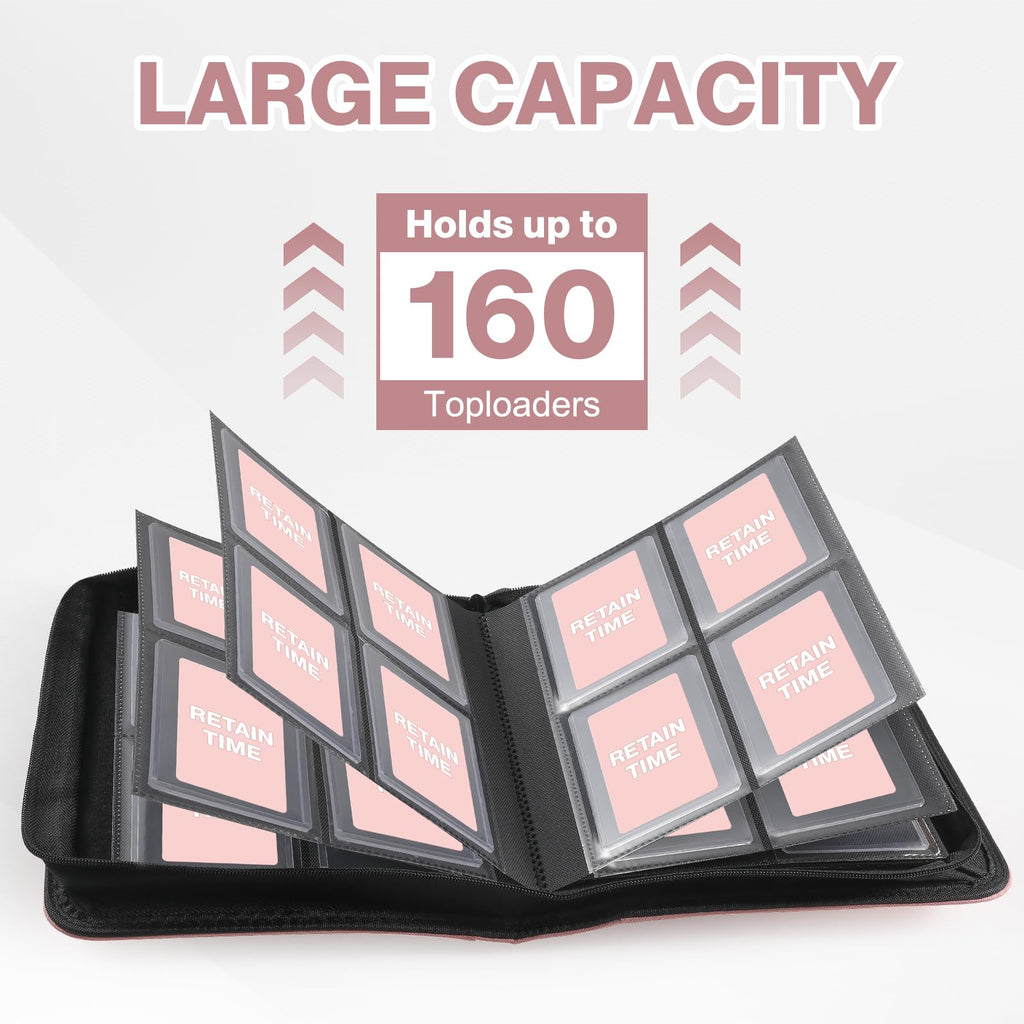 Toploader Binder, Holds 160 Toploaders, 100 Toploaders Included, 4-Pocket PU Cover Top Loader Binder for 3" x 4" Rigid Toploaders, Ringless Double-Sided Toploader Card Binder for TCG, Sport Cards