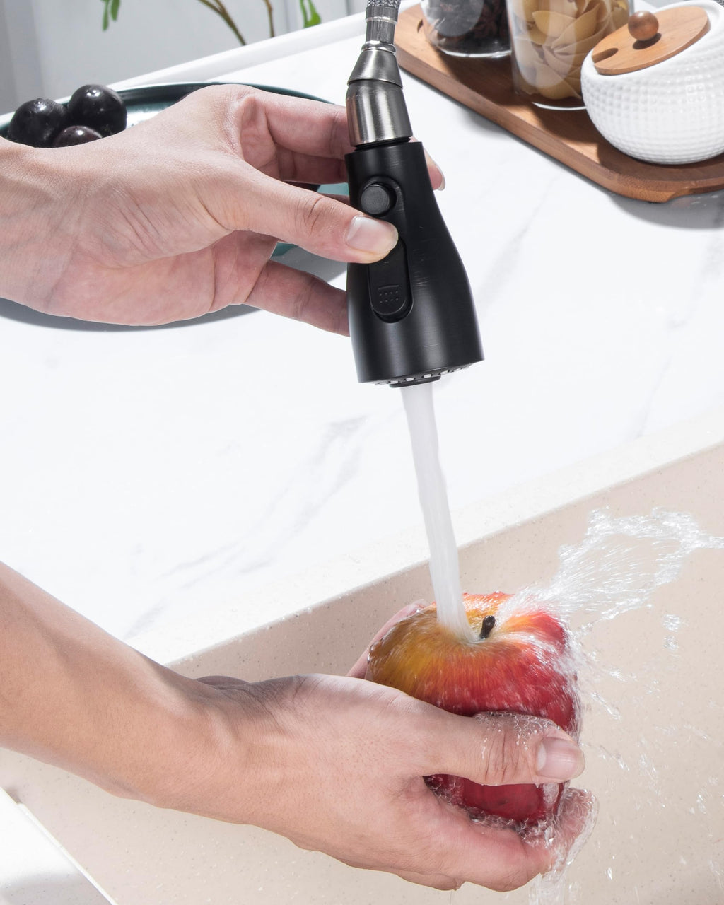J-HVA Metal Kitchen Faucet Head Replacement – 3 Mode High-Pressure Sink Sprayer Replacement with 15 Nozzle Adapters, Durable Pull Down Spray Head for Kitchen Sink, Oil Rubbed Bronze, Stainless Steel