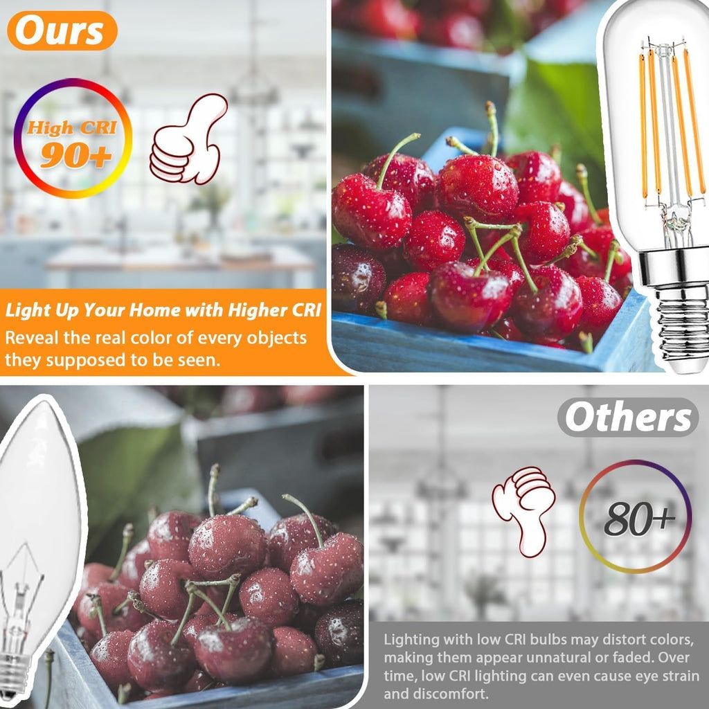 E12 Candelabra Edison Bulbs 60 Watt Equivalent, T6 6W Dimmable LED Light Bulbs for Chandelier, 600lm 2700K Warm White Clear Vintage Tubular Bulb, Small Filament Bulb for Ceiling Light, 6-Pack