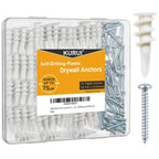 KURUI Wall Hanging Kit for Wall Art Decor Frame Curtain Rods, 135Pcs Heavy Duty Drywall Anchors Substitute Picture Hanging Nails, 70 Dry Wall Anchor and 70 8 x 1-1/4'' Screws, 75Lb Picture Hangers