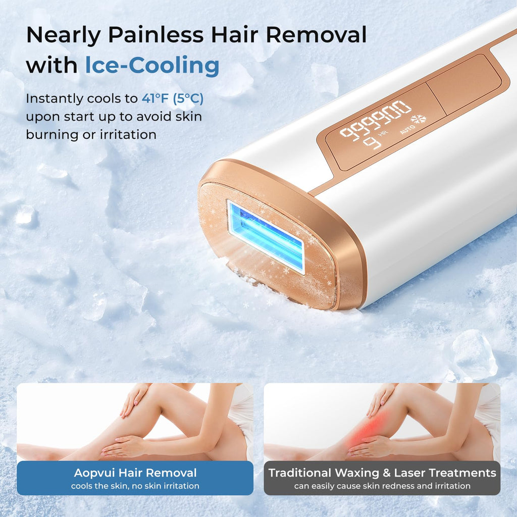 Aopvui Laser Hair Removal for Women and Men, IPL Permanent At Home Hair Removal Device with 5°C Ice Cooling Function, 999,990+ Flashes Painless Hair Removal for Face,Armpits, Legs, Arms, Bikini Line
