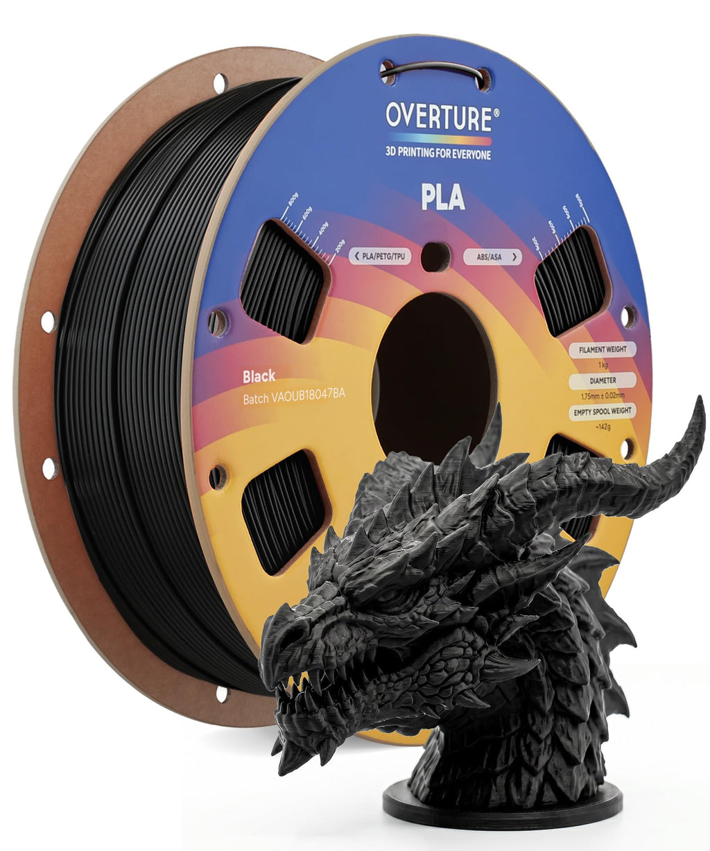 OVERTURE High Speed PLA Filament 1.75mm 3D Printer Filament,1kg Black