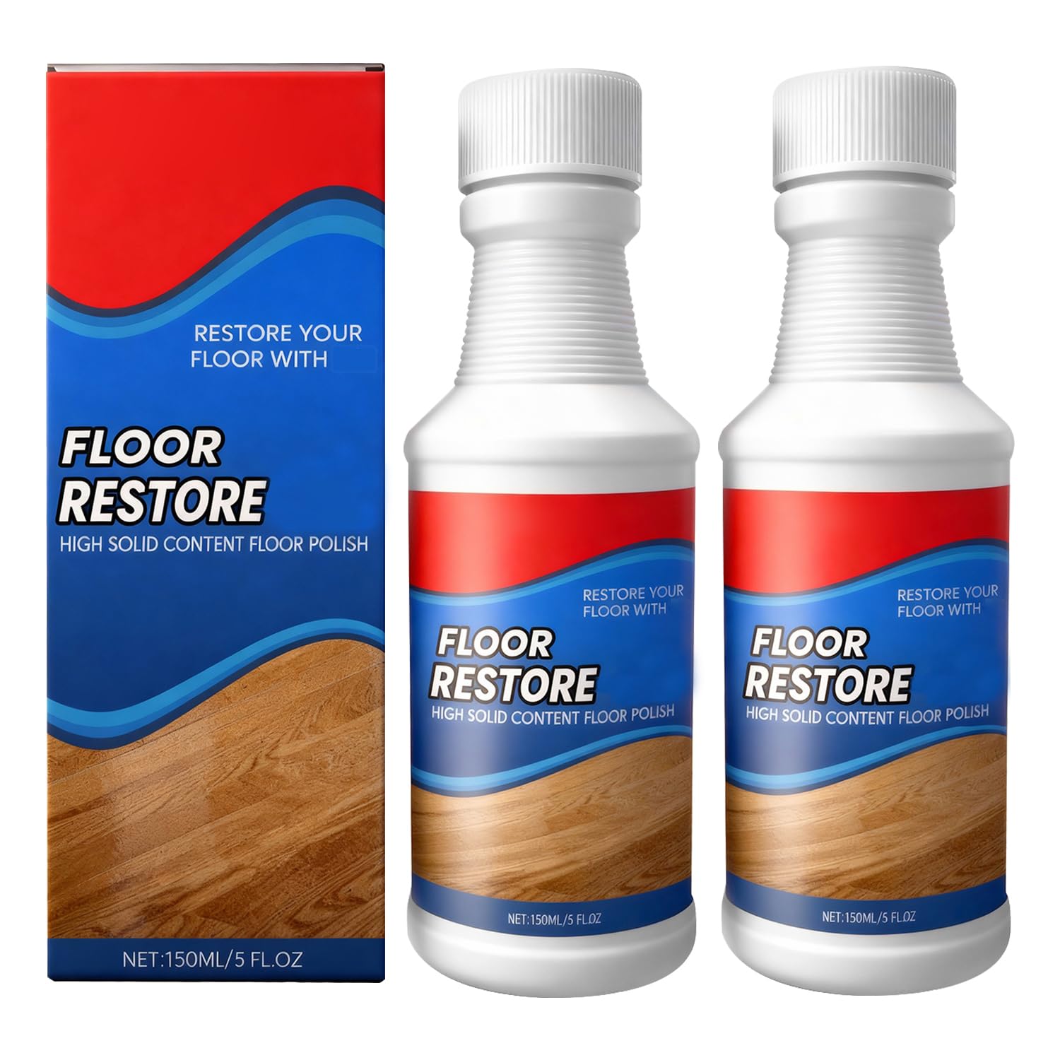 Flaurix 2Pcs Floor Restore Cleaner & Polish,High Solid Content Floor Polish For Shine Renewal & Protective Layer,Helps Conceal Small Scratches,Quick-Drying Protective Finish For Tile,Shine Wood-300ml