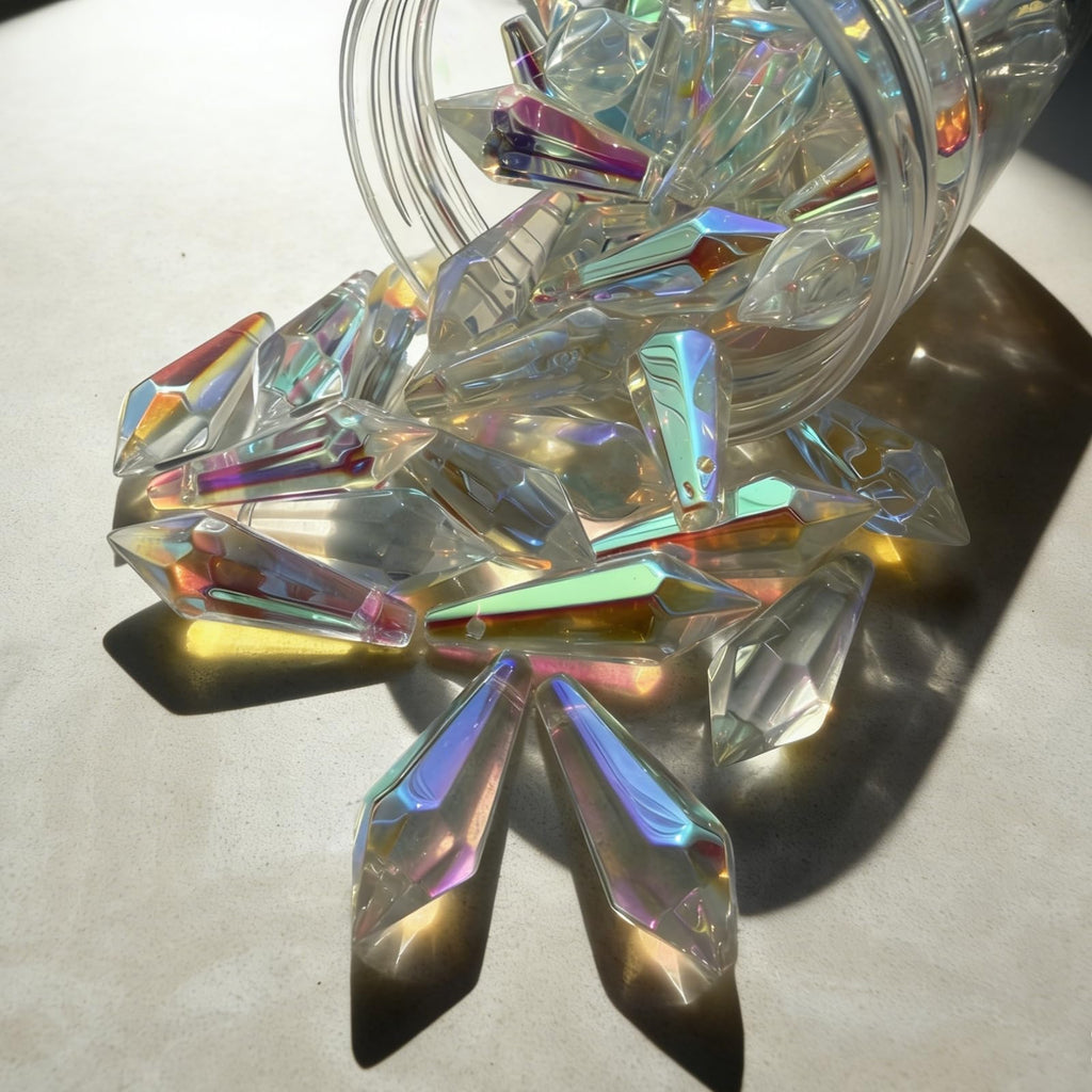 Troyune 50pcs Sun Catcher Crystals, 38mm Icicle Prisms for Chandelier Lamp Candle Holders, Curtain DIY Pendant Drops in AB Colors
