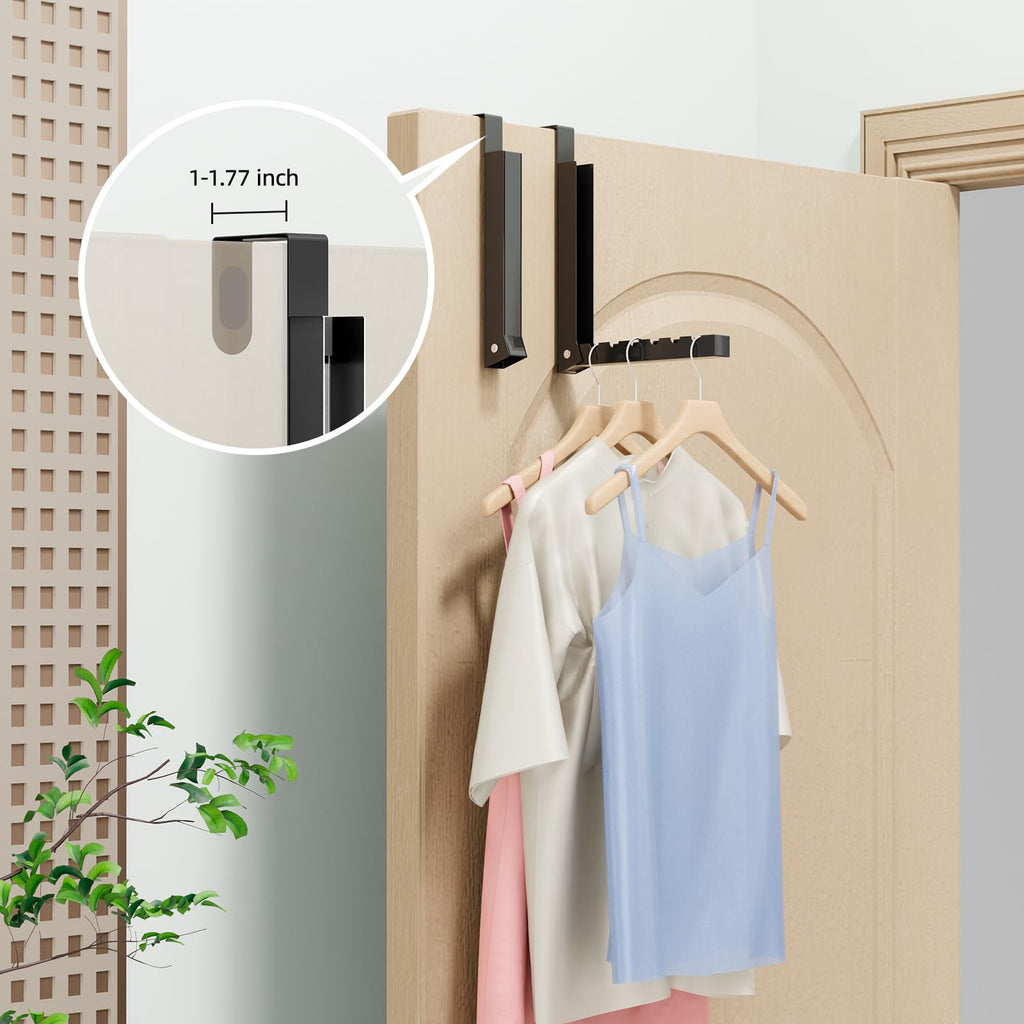 BAKON Over The Door Hanger Folding Clothes Drying Rack, Folding Hanging Coat Rack for Indoor Laundry Room Compact Small Space Foldable Portable Clothing Hanger Hook Collapsible- 2 Pack(Black)