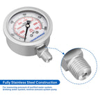 MEASUREMAN 2-1/2" Dial Size, Glycerin Filled Pressure Gauge, 0-1000psi/kpa, 304 Stainless Steel Case, 1/4" NPT Center Back Mount