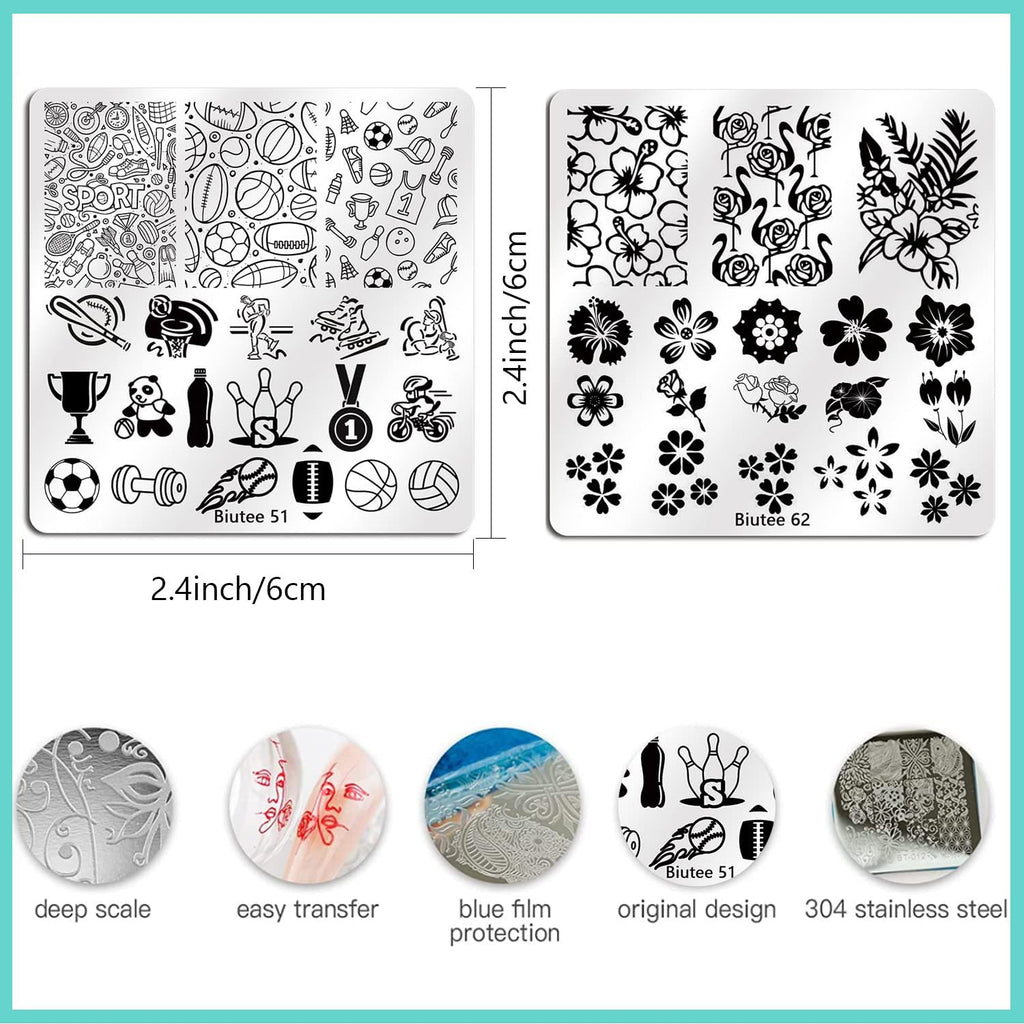 Biutee Nail Stamping Plates Set 15PCS Nail Stamping Kit with Nail Stamper