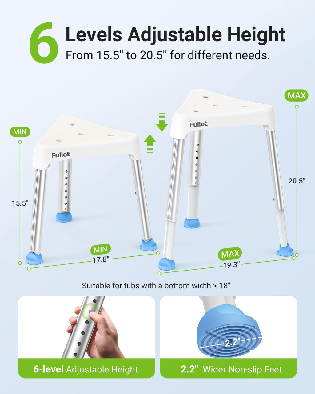 Space-Saving Triangular Shower Chair for Inside Shower, FSA/HSA Eligible 400 lbs Adjustable Shower Stool for Elderly and Disabled, Non-Slip Bathtub Chair with Stable-Bracing, Tool-Free Assembly, White