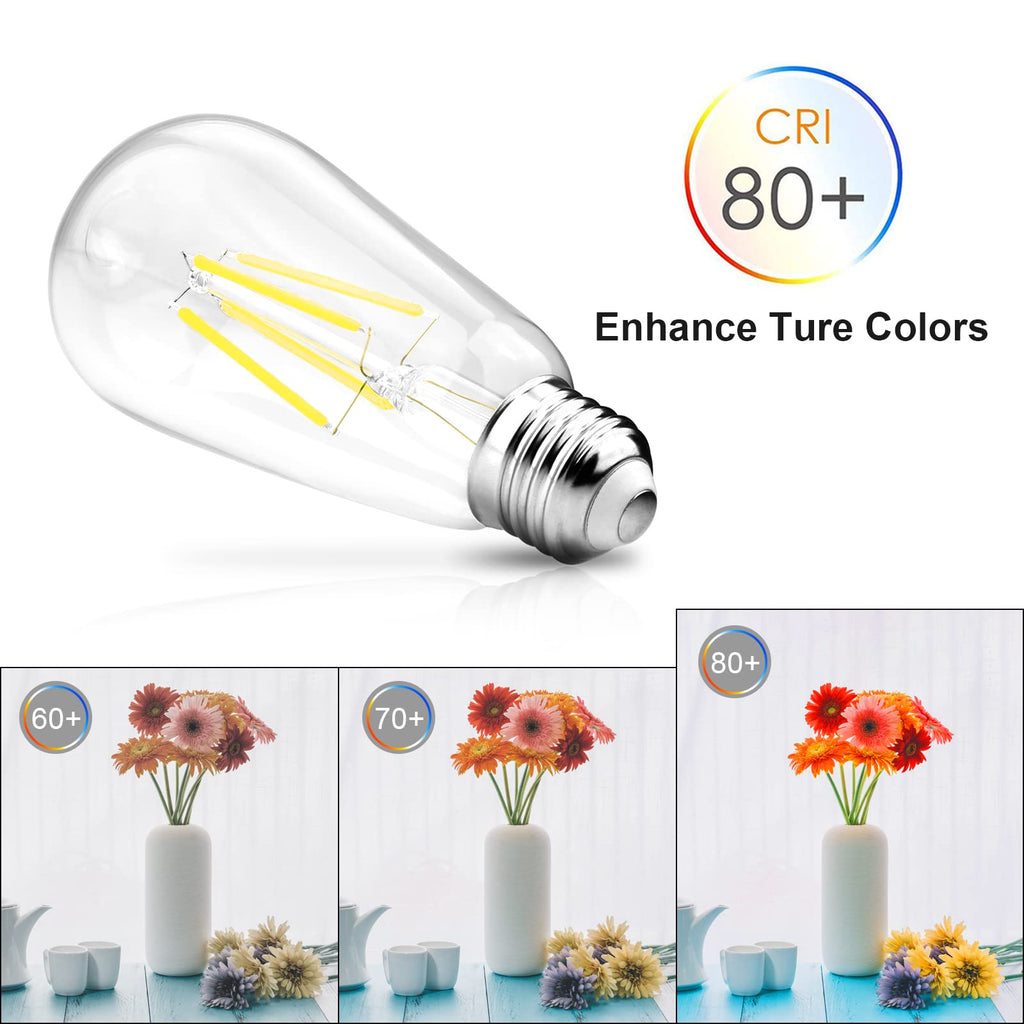 Ascher Vintage LED Edison Bulbs, 6W, Equivalent 60W, Non-Dimmable, Daylight 5000K, 700Lumens, ST58 Antique LED Filament Bulbs with 80+ CRI, E26 Medium Base, Clear Glass, Pack of 4