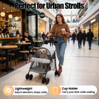 Pet Stroller for Small Medium Dogs Cats, Lightweight Foldable Pet Wagon with 360° Front Wheels & Brake, 40 lbs Capacity Carrier for Park Travel Shopping, Breathable Mesh Basket (Light Gray)