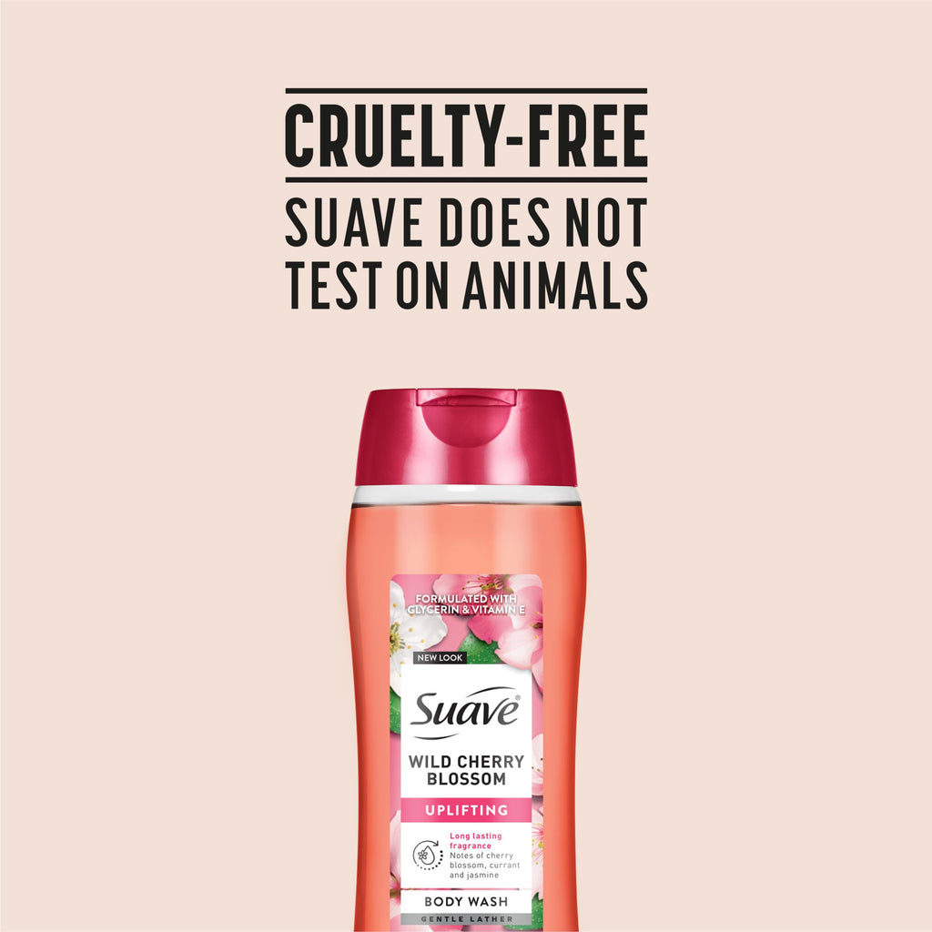 Suave Moisturizing Body Wash, with Wild Cherry Blossom and Vitamin E Extract, No Parabens, No Phtahaltes, 18 Oz Pack of 6