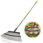 Adjustable 65 Inch Long 18 Inch Wide Garden Rake, 25 Tines Metal