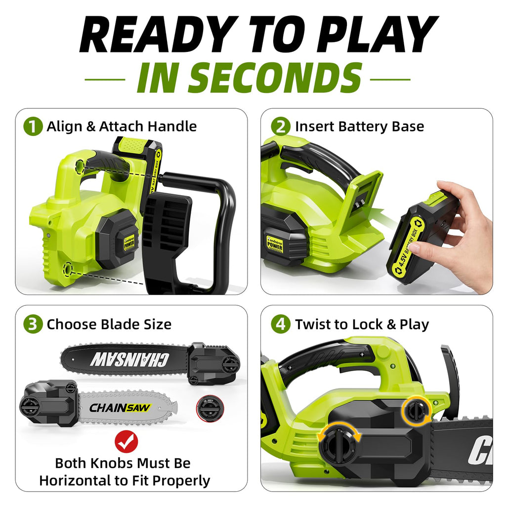 Pandapop Kids Gardening Tools Set, 2 in 1 Toy Chainsaw with Realistic Sound