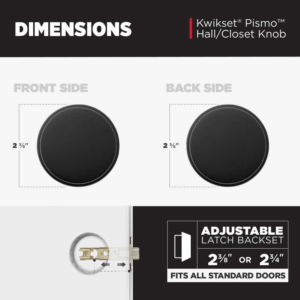 Kwikset Pismo Interior Passage Door Knob, Handle For Closet and Hallway Doors, Non-Locking Doorknob in Matte Black, with Microban Protection