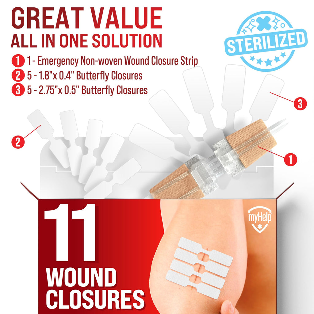 Emergency Wound Closure Strip - Laceration Closure Kit - Stitchless & Easy to Use - Butterfly Bandage