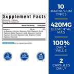 Vitalibre 10 in 1 Magnesium Complex, 420mg Elemental Magnesium | Ultra Strength, Max Absorption | Chelated Magnesium Supplement for Nerves, Bone & Heart Health | Non-GMO, 120 Vegan Capsules