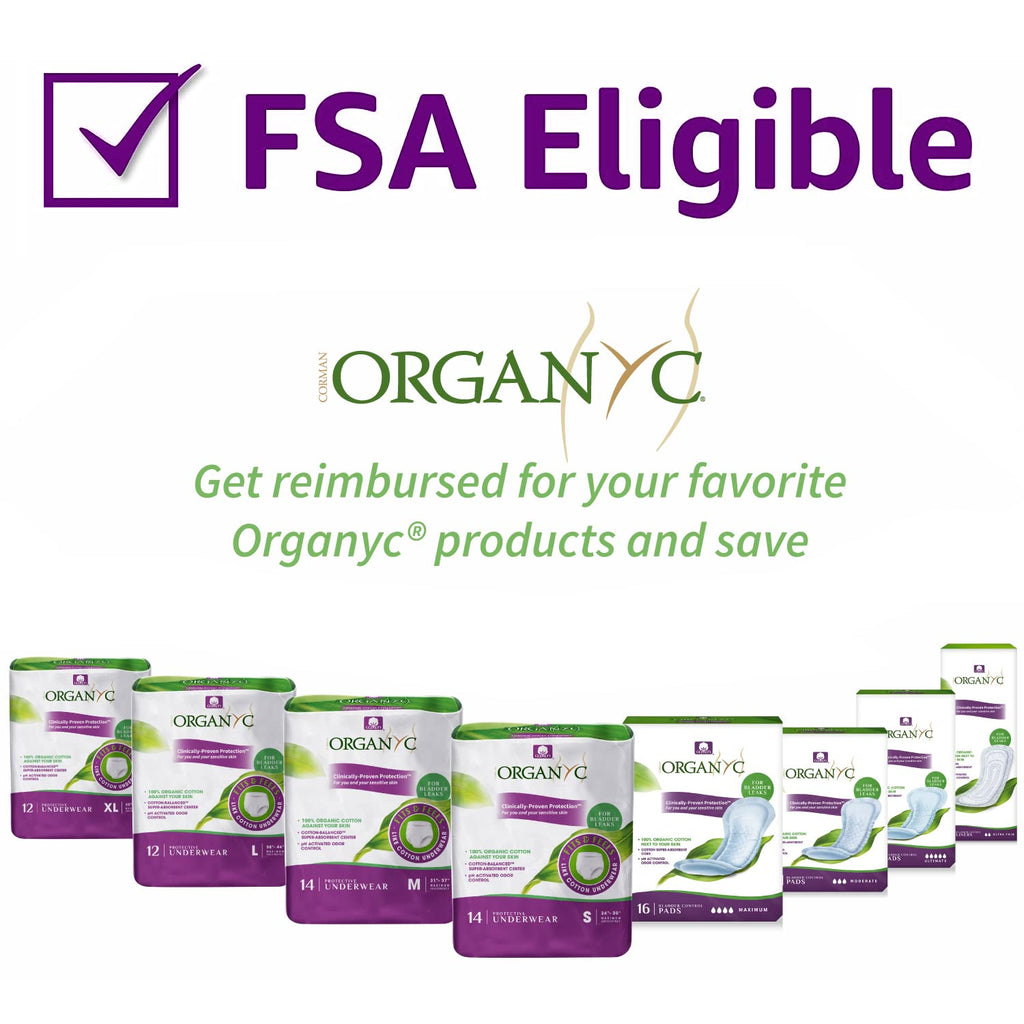 Organyc 100% Organic Cotton Inside and Out Incontinence Pads for Bladder Leaks, FSA/HSA Eligible, Maximum Flow, 16 Count