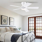 BYKISTOK 46" Flush Mount Ceiling Fan with Lights - White Modern Fan Light with Reversible Mute Motor, 3CCT Dimmable, Wind Speeds Adjustable, Low Profile Light Fixure for Indoor Use, Bedroom