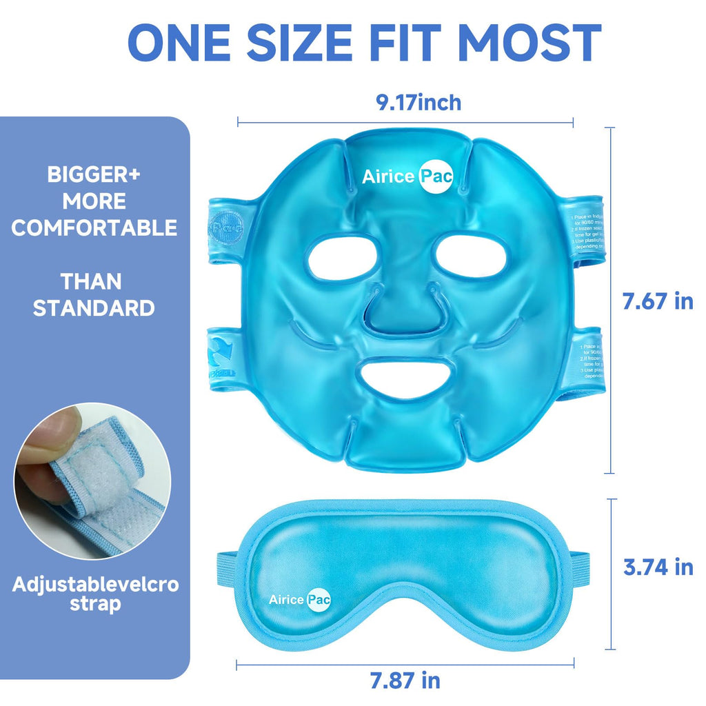AiricePac Colding Ice Face Mask and Cooling Eye Mask for Puffy Eyes & Migraine Relief, Gel Eye Mask, Cool Face Masks for Dark Circles, Eye Surgery, Sleeping, Pressure, Headaches, Skin Care