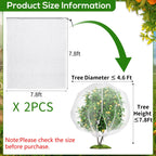 2PCS Large 7.8 x 7.8ft Fruit Tree Netting Cover with Zipper and Drawstring,Garden Insect Netting Plant Cover Transparent Bird Plant Barrier Flower Fruit Mesh Screen for Preventing Deer Squirrel Bugs