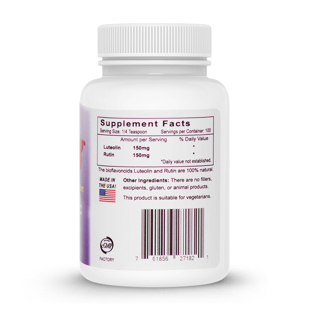 Lutimax Pediatric Powder Brain Supplement with Luteolin & Rutin for Kids - Memory, Focus, Muscle & Immune Support Brain Supplements - Nootropic Antioxidants - 200 Servings