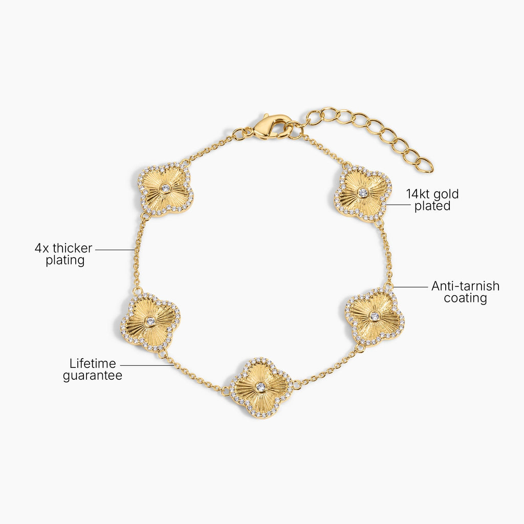 Electric Picks Icon Bracelet for Women, 14k Gold Plated Clover Charm Chain Bracelet, Adjustable 6"–7.5", Stackable Everyday Jewelry, Minimalist Gold Bracelet Gift