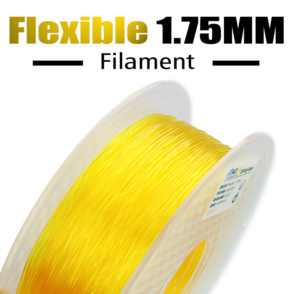 AMOLEN 3D Printer TPU Filament 1.75mm, Transparent Yellow, 0.8KG/1.8LBS +/- 0.03 mm, Includes Sample Wood Filament & Shining Gold Filament.