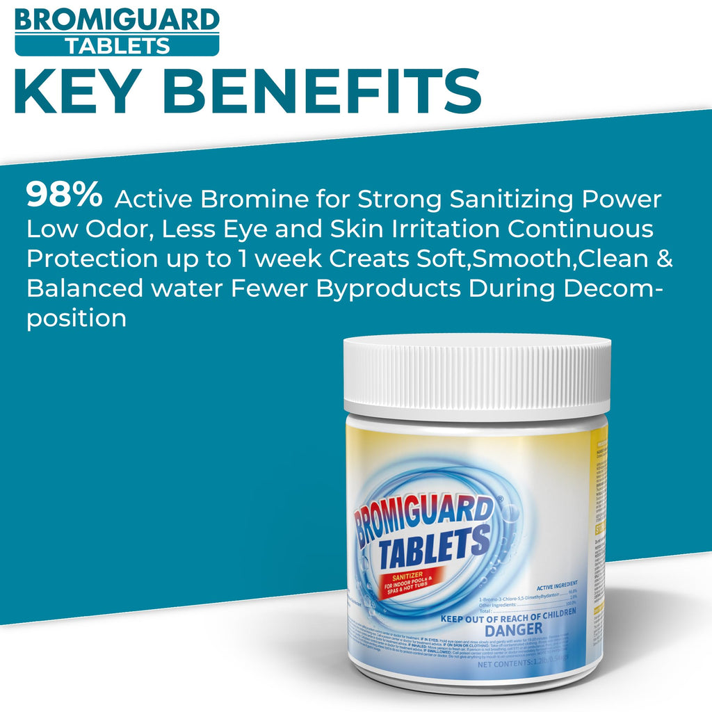 1 Inch Bromine Tablets | Brominating Chemical Sanitizer for Spas, Hot Tubs or Indoor Pools - Low Odor, Less Irritation, Pre-Stabilized, Long-Lasting, Chlorine Alternative - 1.2 lbs