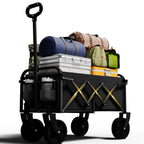 Foldable Wagon, Collapsible Wagon with Wheels, Small Wagons Cart with Flexible Handle, Portable Grocery Utility Wagons for Camping, Garden, Sports, Black