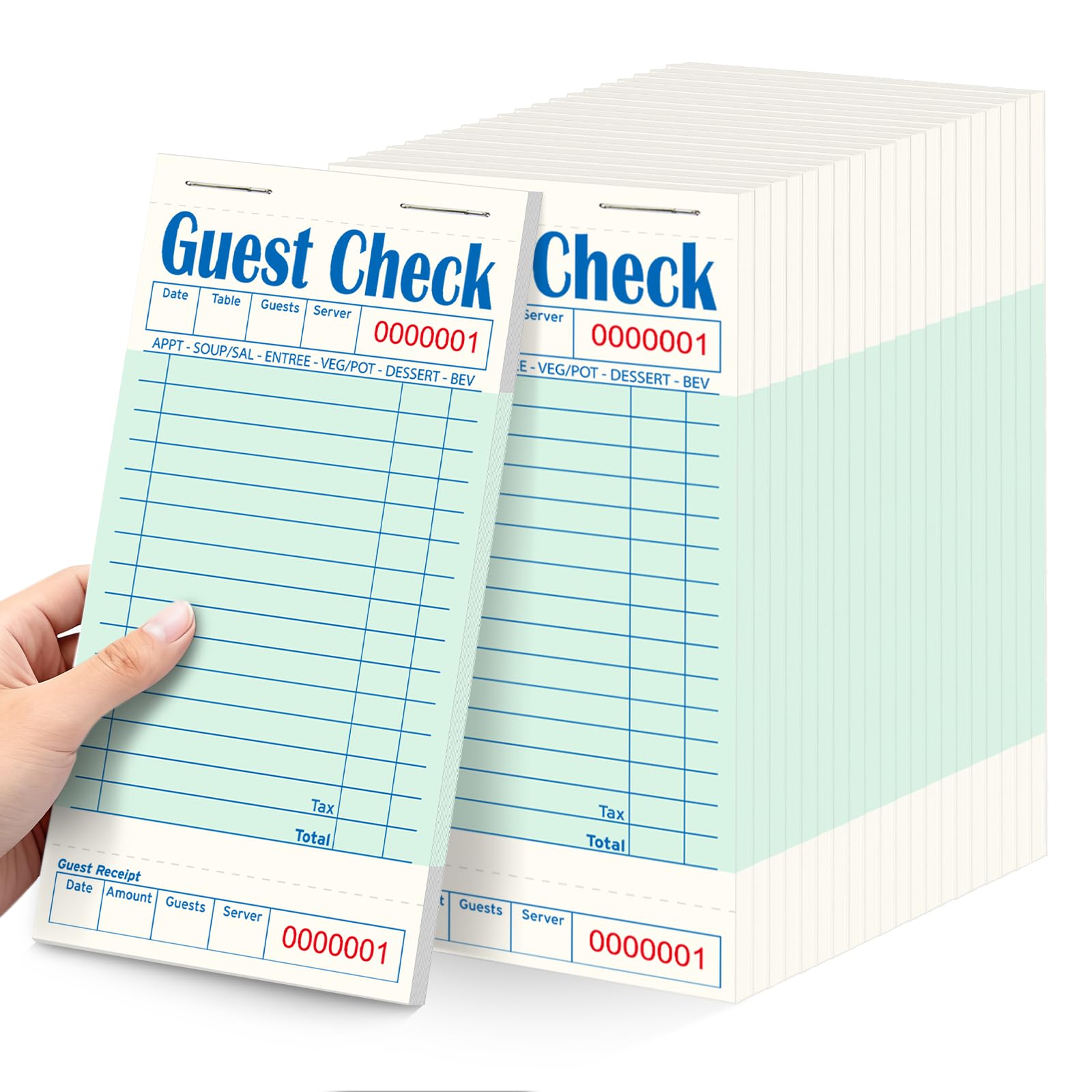 ZPARIK 20 Pack/1000 Tickets Guest Checks Books for Servers, Green