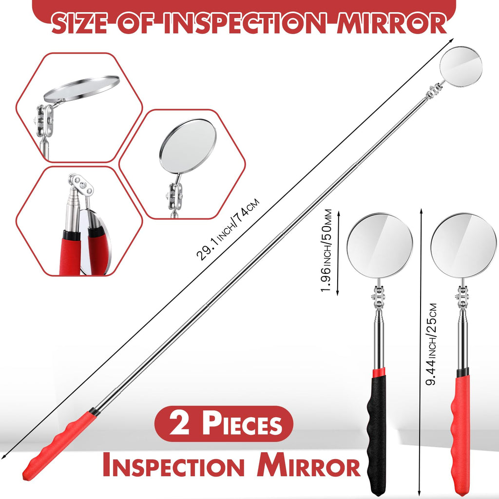 Copkim 2 Pcs Telescoping Inspection Mirror Mechanics Mirror,50mm,Black,Red