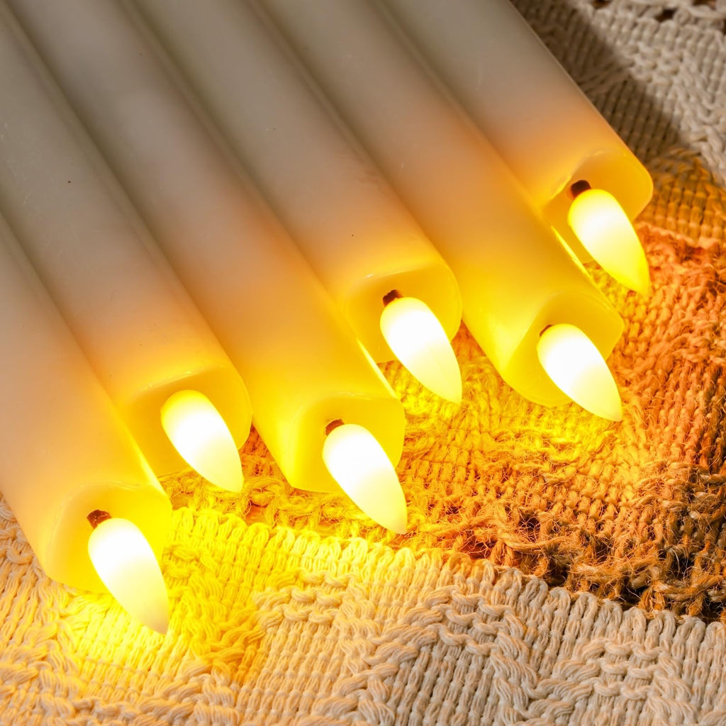 Homemory 9.6 Inches Waxy Flameless Taper Candles with Remote Timer Dimmer, Flickering LED Candlesticks, Battery Operated Window Candle for Christmas Wedding Decor, 6 Pcs Ivory Wavy Taper Candles