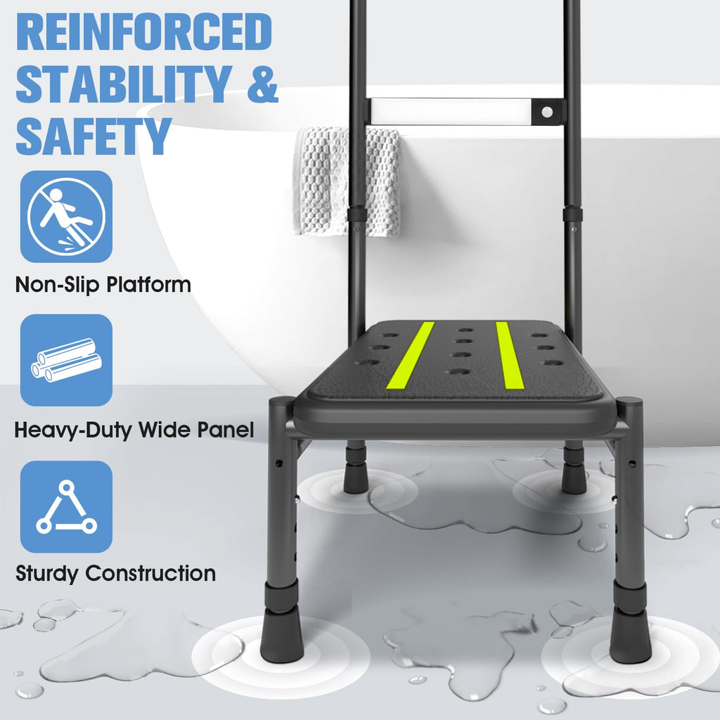 Upgraded Step Stool with Handle for Elderly Adults, Sturdy Bedside Step Stool for High Beds, Handle Step Stools with Sensor Light & Storage Bag,Heavy Duty 650lbs Bed Steps with Adjustable Handle & Leg
