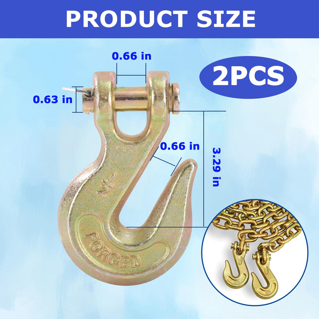 2 Pack 1/2" Chain Hook, Grade 70 Forged Steel Clevis Grab Hook for 1/2 Inch Transport Chain, Heavy Duty Tow Hook 12000 Lbs Working Load Limit for Trailer Truck Transport, Safety Chain Hooks