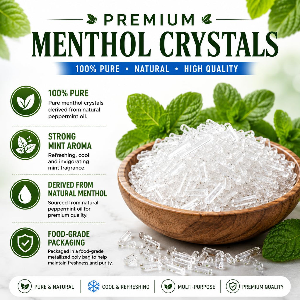 GreenHealth Premium Menthol Crystals – 1 lb (16 oz) | 100% Pure Natural Menthol Crystals | Strong Mint Aroma | Food-Grade Metallized Poly Bag | Melting Point 95–107°F