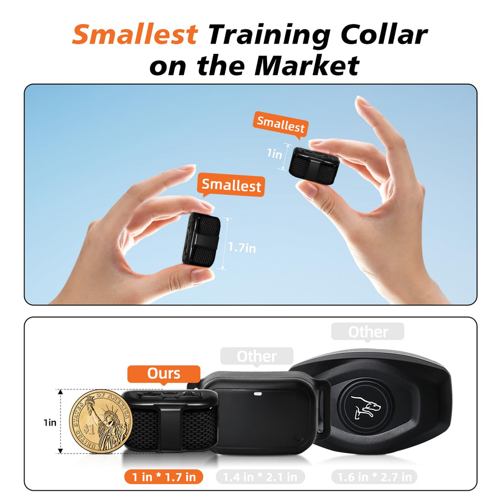 Tiniest Dog Shock Collar, Lightest Dog Training Collar with Remote for Small Dogs 5-15lbs & Medium Large Dogs/Puppies, Waterproof, Rechargeable, 1300ft Range (Black&Ultra Tiny)
