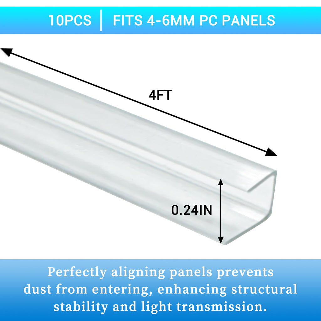 XISOCO 10 PCS Polycarbonate Panels U Connector Profile 4FT Long 0.24IN High