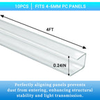 XISOCO 10 PCS Polycarbonate Panels U Connector Profile 4FT Long 0.24IN High