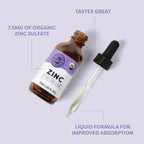 VIMERGY USDA Organic Zinc Supplements for Women & Men (7.5mg Liquid Zinc Per Serving) Fast-Absorbing Immune Support, Promotes Healthy Bones & Skin, Vegan