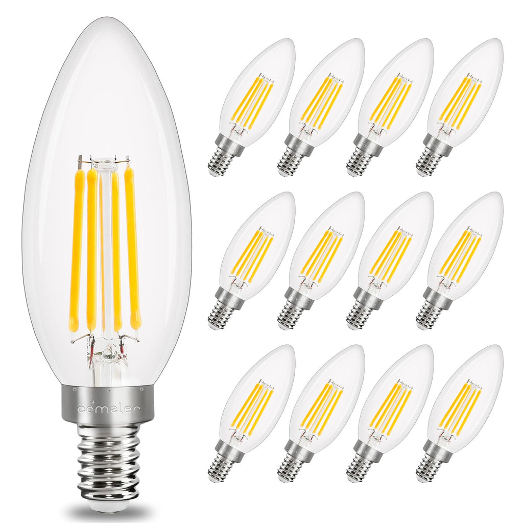 comzler Dimmable E12 LED Candelabra Bulb, 3000K Soft White, 40W Equivalent, Type B Chandelier Light Bulb, B11 Edison Filament for Ceiling Fan, 400LM, Pack of 12