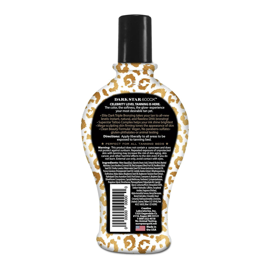 European Gold Dark Star 6000X Ultra-Dark Tanning Lotion with Triple - Bronze Formula for Deep, Long-Lasting Tan and Skin-Nourishing Ingredients - 12 oz
