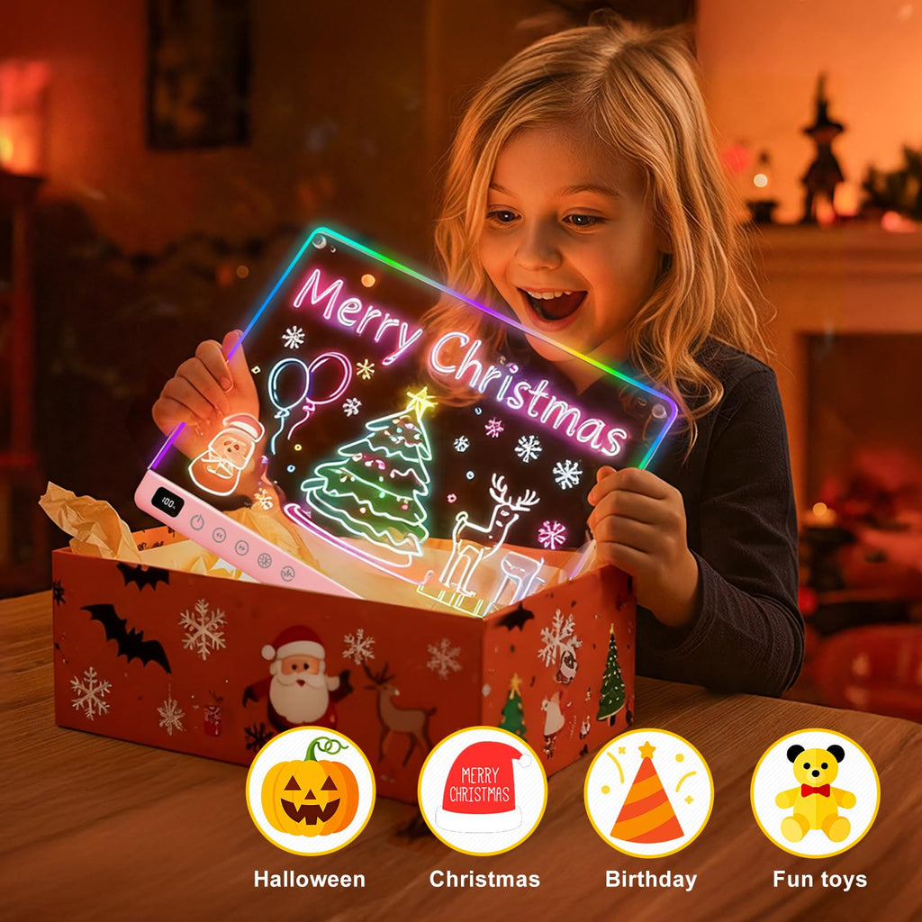 Lumiboard Led Drawing Board with 13 Light Effects, 16" Rechargeable Glow Doodle LED Note Board with Colors, Neon Light Up Drawing Tablet Gifts for Kids for Easter Birthday Christmas Gift Ideas