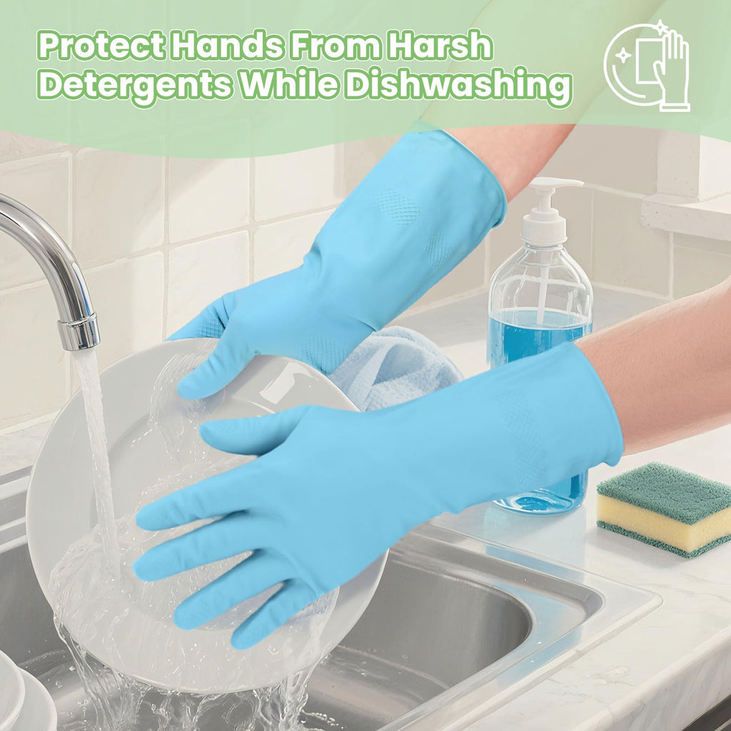 Jsocoah Rubber Kitchen Dishwashing Gloves, 5 Pairs Eusable Cleaning Gloves For Washing Dishes, Bathroom, Pet care, Garden Non-Slip Durable Rubber Gloves For Daily Use (Medium)