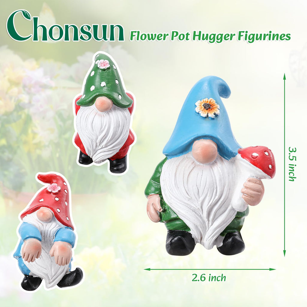 Chonsun Garden Gnomes Statue, 3 Pcs Flower Pots Hugger for Planter Decor