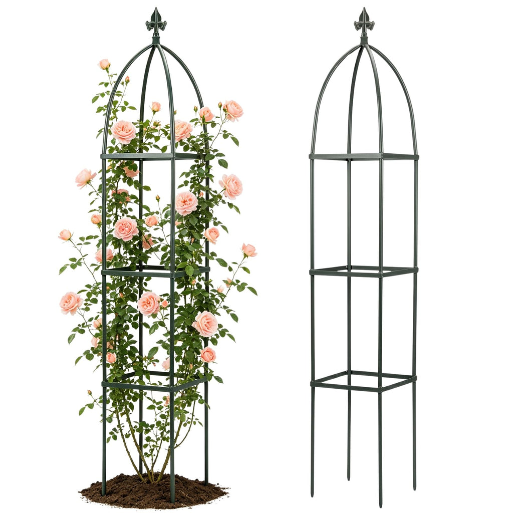 Lancisism 100% Metal Trellis for Climbing Plants Outdoor - Garden Metal Obelisk Trellis Vertical Plant Support for Climbing Vines & Flowers - Sturdy Steel Arch Trellis for Potted Plants Indoor Green