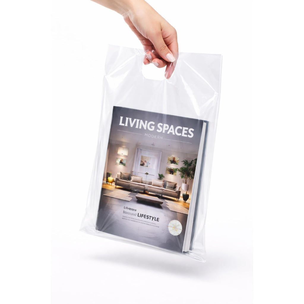 Infinite Pack 100 Clear Plastic Merchandise Bags with Handles 12"x15" | 1.25Mil Thick Glossy Retail Shopping Bags for Small Business Boutique Bag Clear Gift Bags for Shopping, Clothing and Trade Show