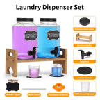 2-Pack Laundry Detergent Dispenser with Bamboo Stand，1 Gallon Laundry Soap Dispenser with Measuring Cup，Glass Laundry Detergent Containr for Laundry Room Organization and Storage