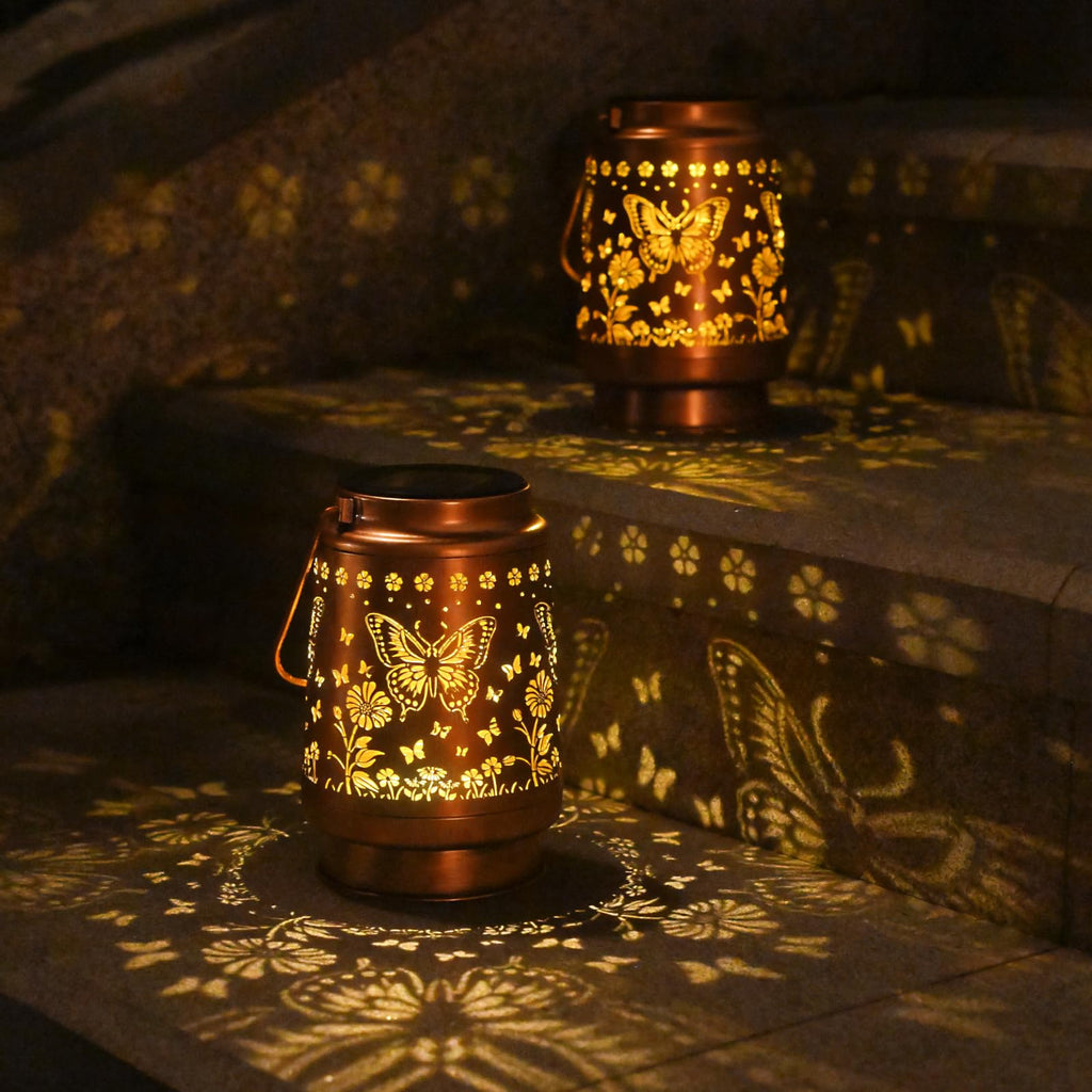 2Pack Solar Lights Solar Lanterns Outdoor Waterproof - Butterfly Garden Decor Birthday Gifts for Women Mom Grandma Butterflies Decoration Outside for Yard, Patio, Backyard, Porch